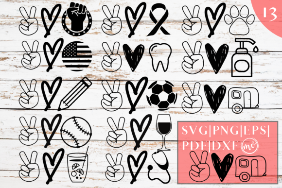 Peace Love Mega Designs Bundle - 13 for Crafts and Graphics